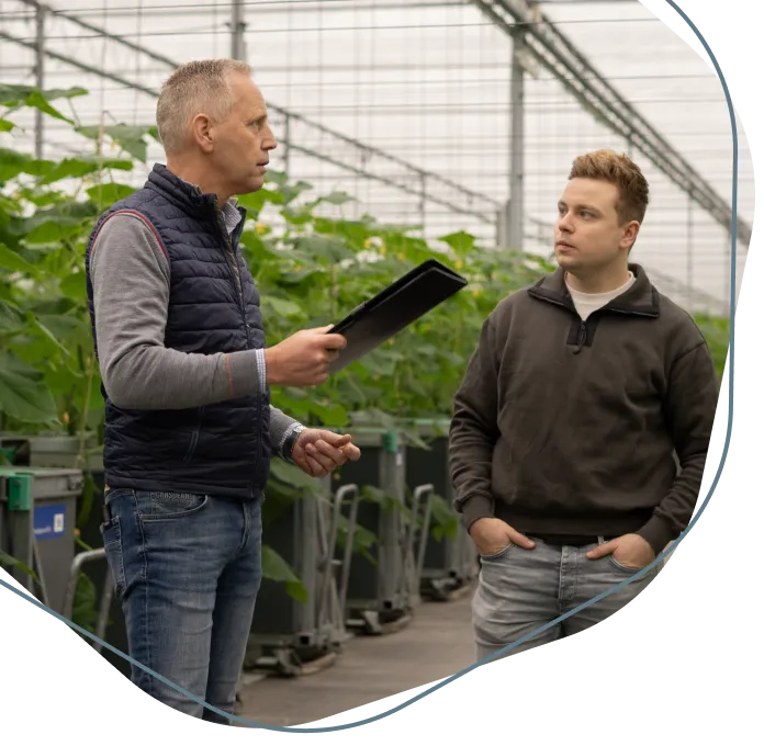 Agriver glastuinbouwverzekering afsluiten met adviseur in gesprek in de kas